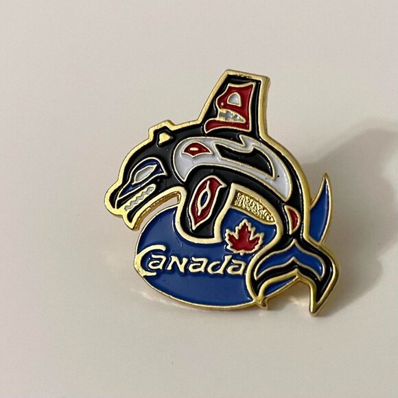 Vintage Crazy Canuck Native Orca Whale Canada Pin Made in Taiwan - Picture 1 of 7